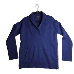 J.Crew Collection SzSm Shawl Bonded Wool‎ Popover Navy Side Zips Sweater Simple